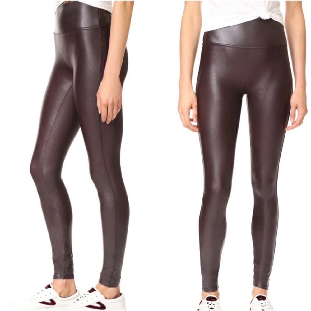 SPANX Faux Leather High Rise Stretch Leggings Wine M